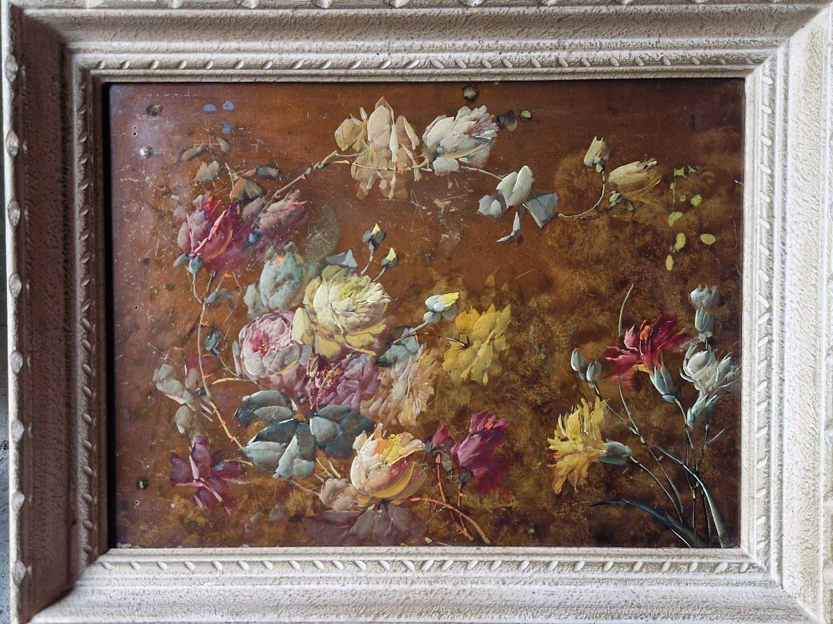 Fleurs, huile sur bois