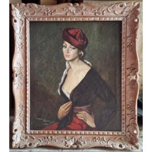 Portrait de femme, signé Domingo Fernandez, 1954, huile sur toile 