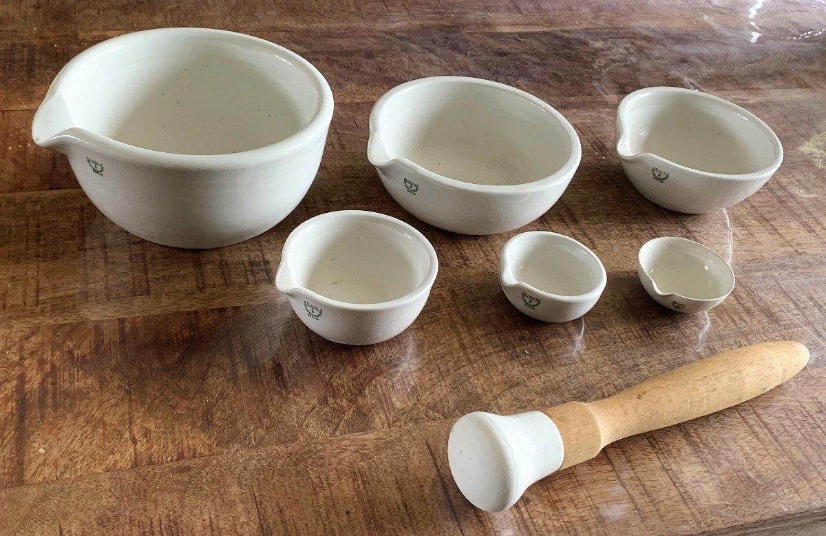Series Of Six Apothecary Mortars In White Porcelain 19th