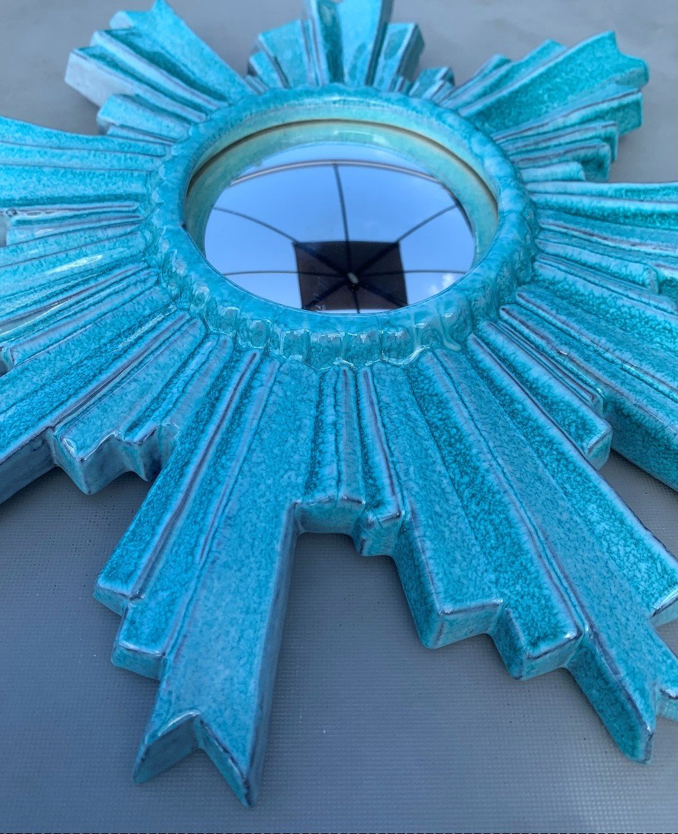 Miroir Soleil De Sorcière En Céramique  Bleu 1960-photo-3