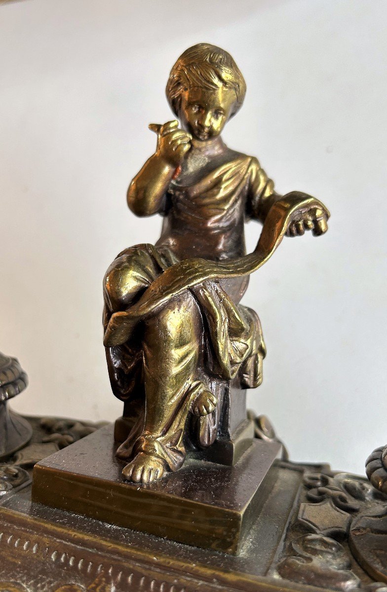 Bronze Inkwell With Putti Writer-photo-2
