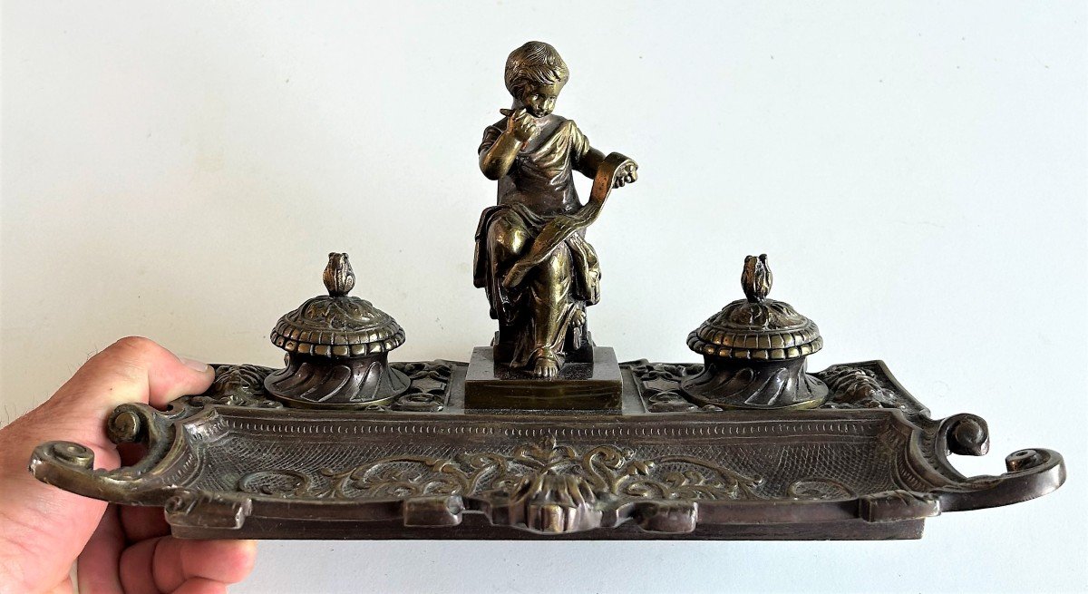 Bronze Inkwell With Putti Writer