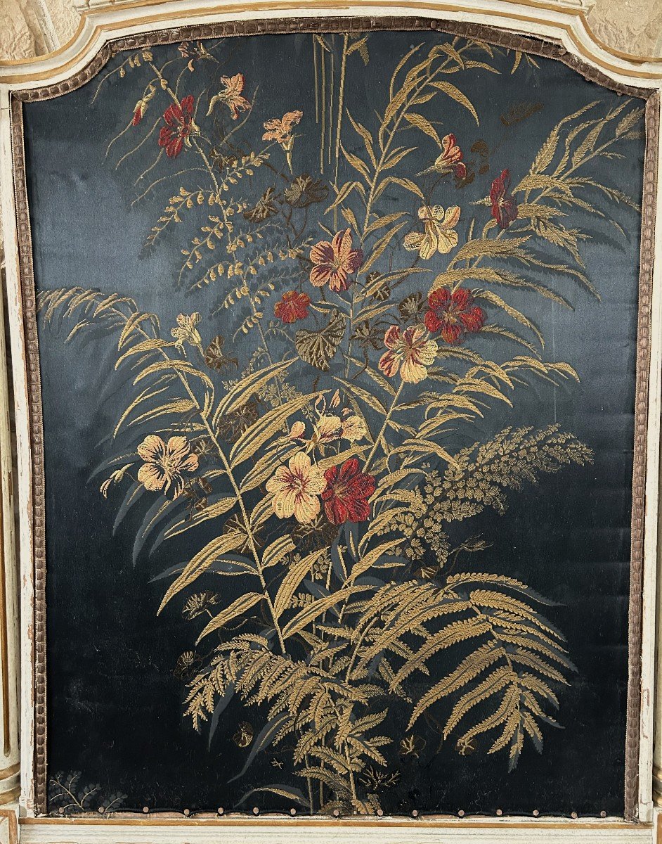 écran De Cheminée  de style Louis XV - Pare Feu - Brodé De Fleurs-photo-2