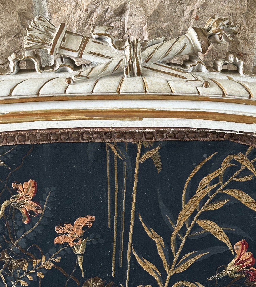 écran De Cheminée  de style Louis XV - Pare Feu - Brodé De Fleurs-photo-1