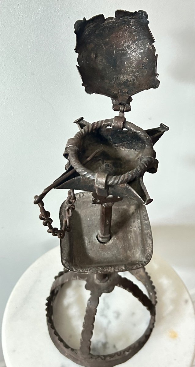 Grande Lampe à Suif à Quatre Becs En Fer Forgé Haute époque-photo-3
