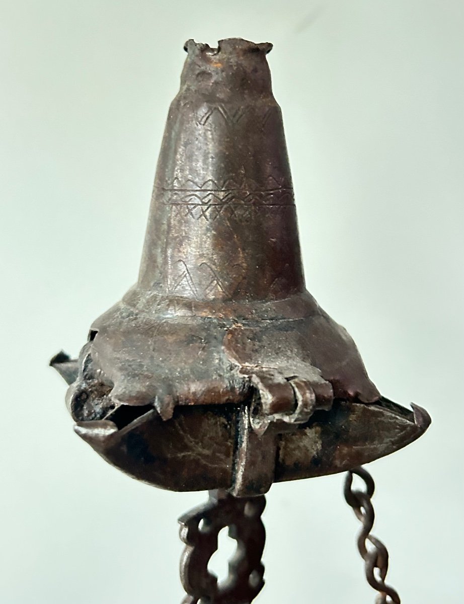 Grande Lampe à Suif à Quatre Becs En Fer Forgé Haute époque-photo-2