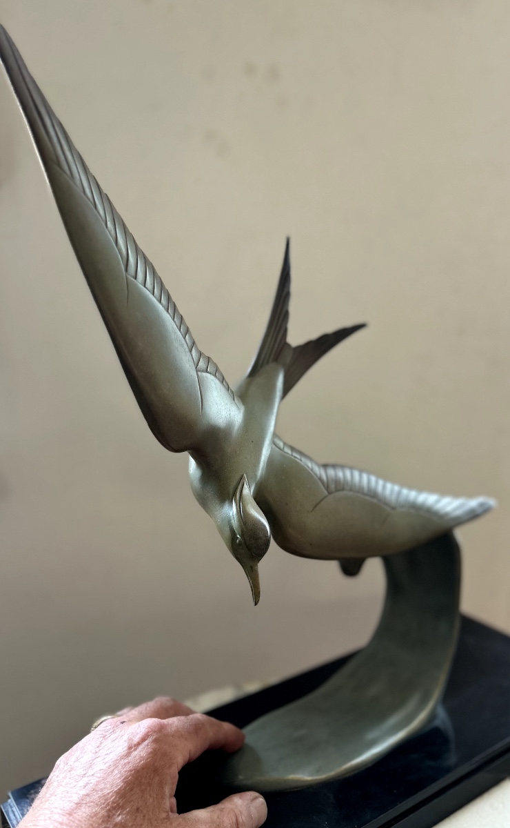 Large Art Deco Bronze Seagull-photo-4