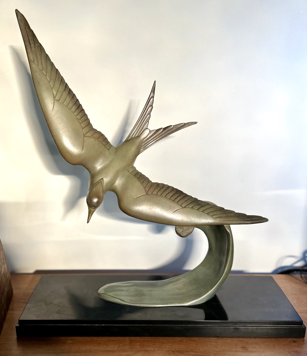 Large Art Deco Bronze Seagull-photo-4