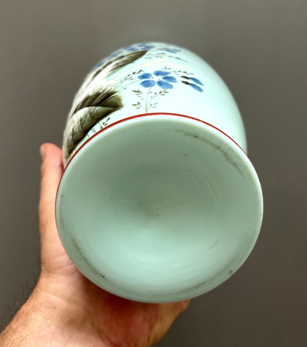 Pair Of Napoleon III Enamelled Opaline Vases-photo-1