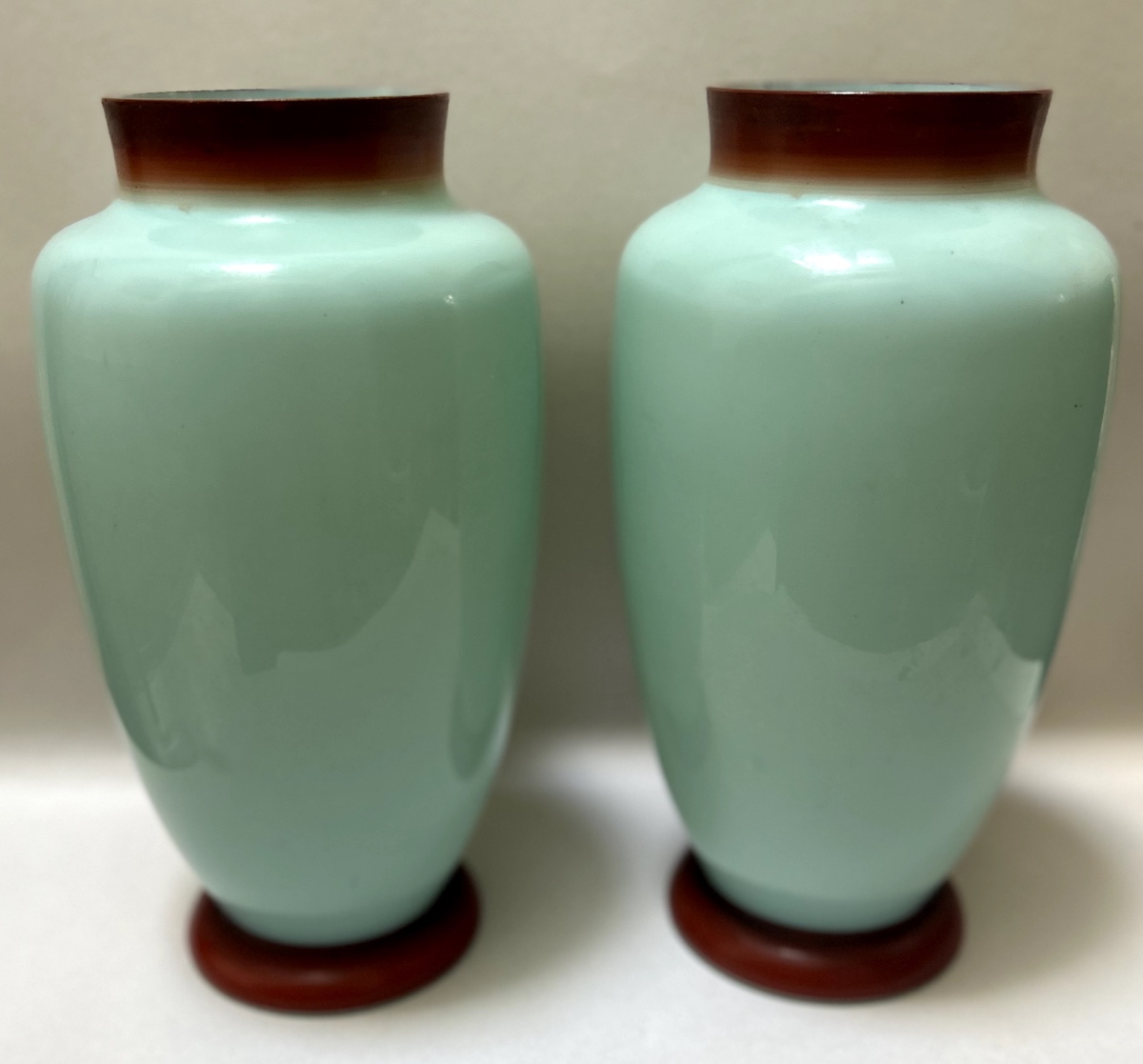 Pair Of Napoleon III Enamelled Opaline Vases-photo-2