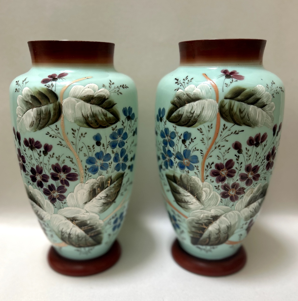 Pair Of Napoleon III Enamelled Opaline Vases