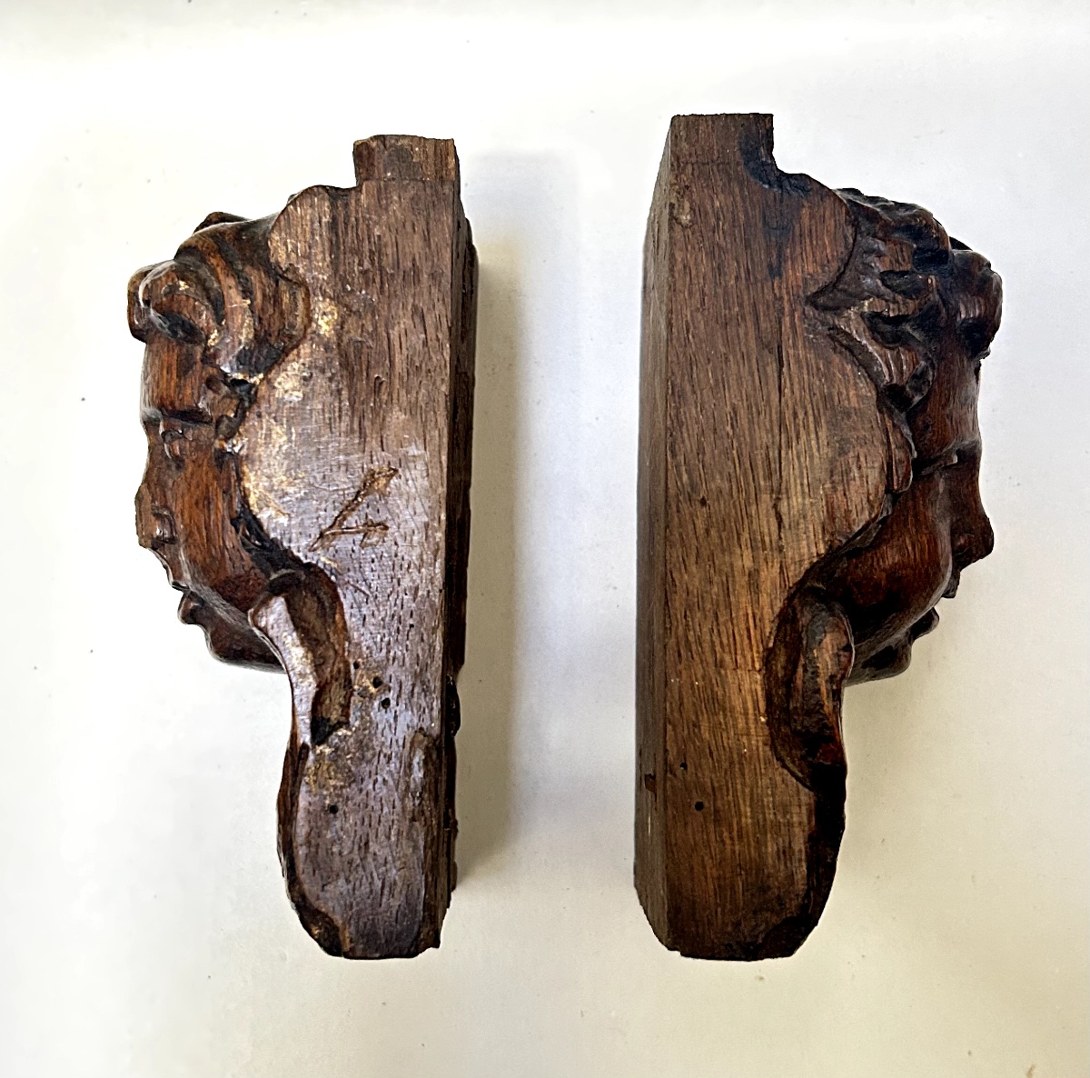 Woodwork Element - Pair Of Carved Oak Cherub Heads-photo-2