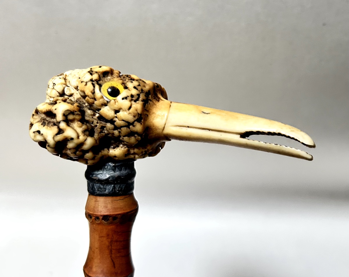 cravache figurative sculpté en bambou et bois de cerf-photo-2