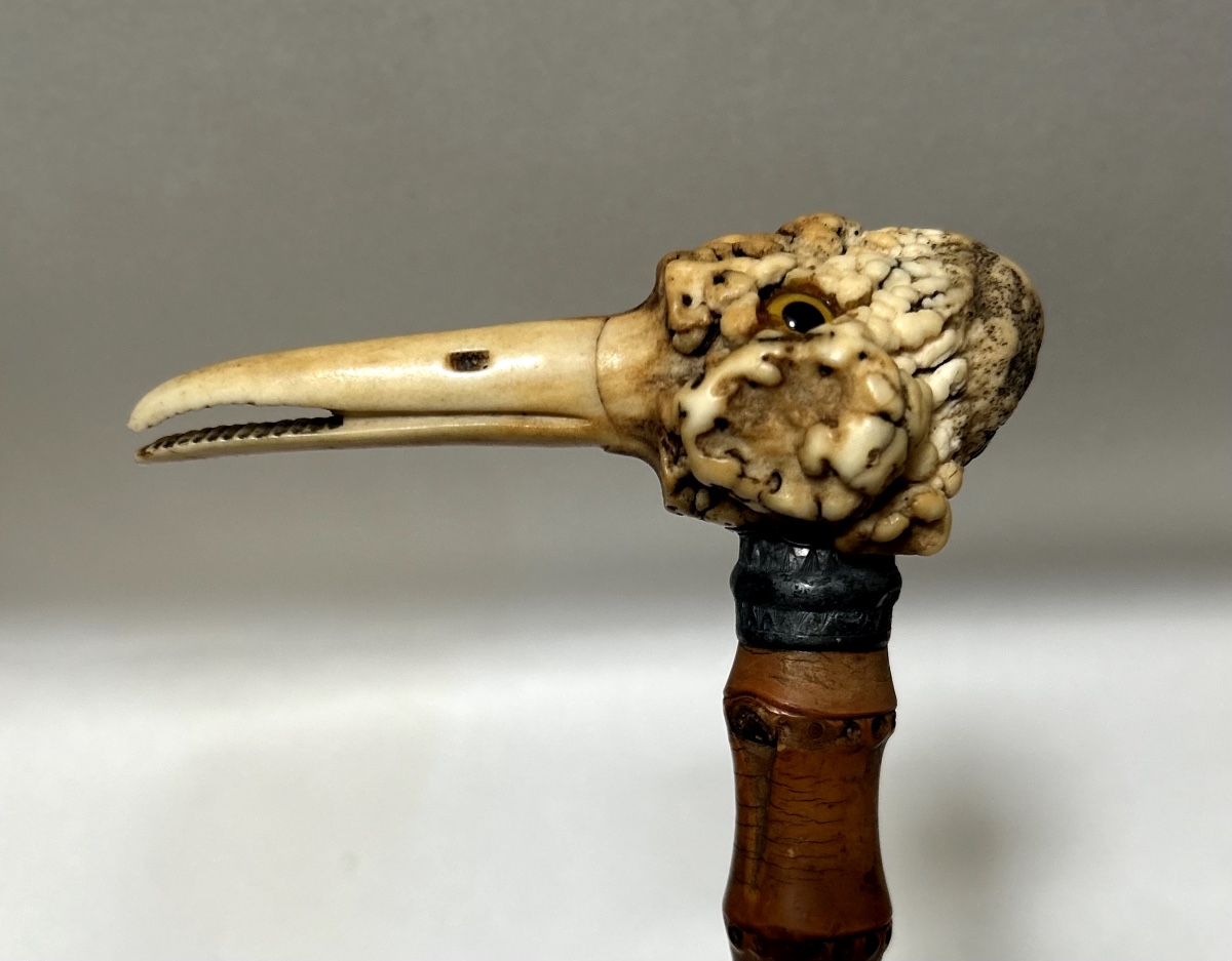 cravache figurative sculpté en bambou et bois de cerf-photo-3