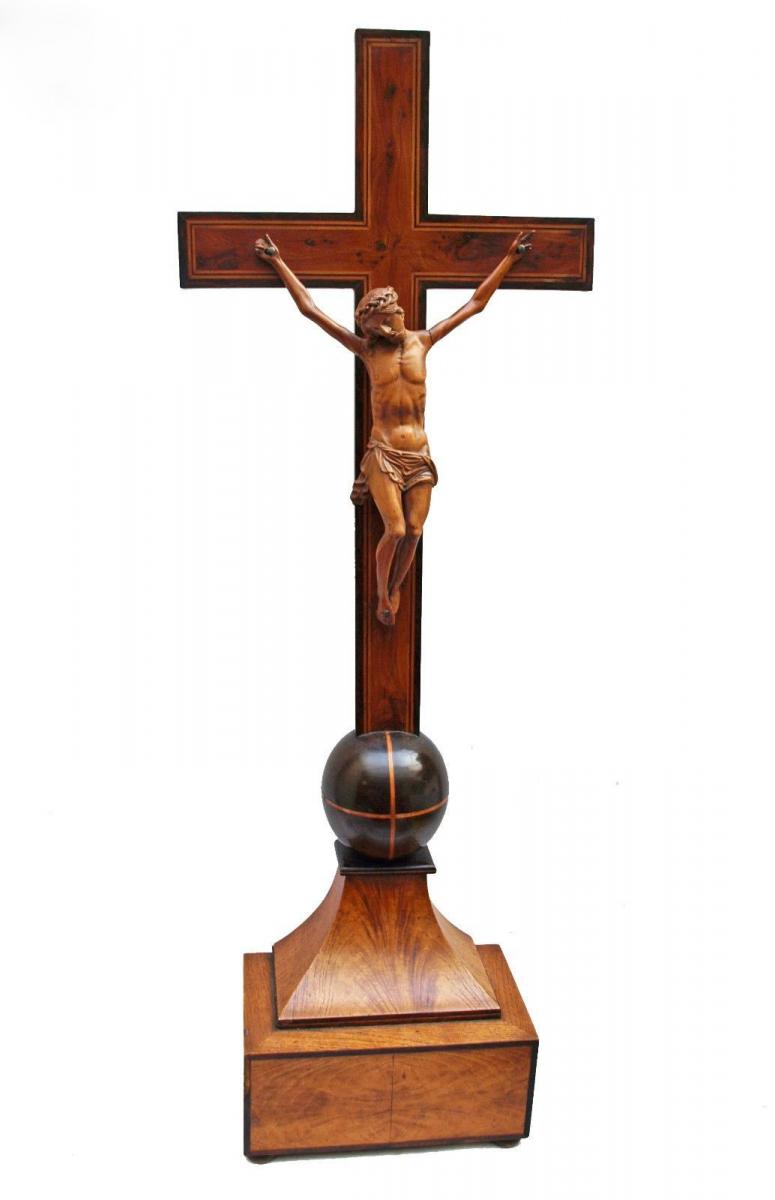 Big Christ In Carved Wood 19th Century - Magnifying Cross-photo-2