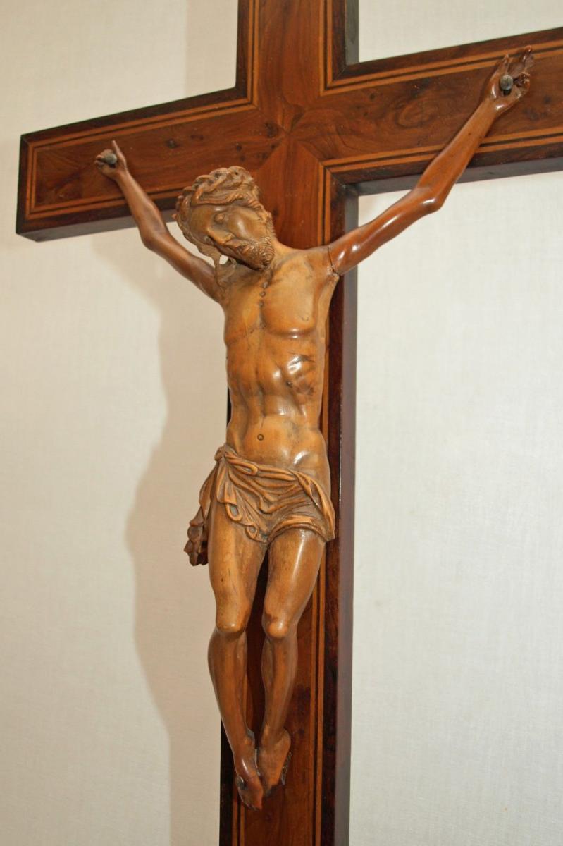 Big Christ In Carved Wood 19th Century - Magnifying Cross-photo-2