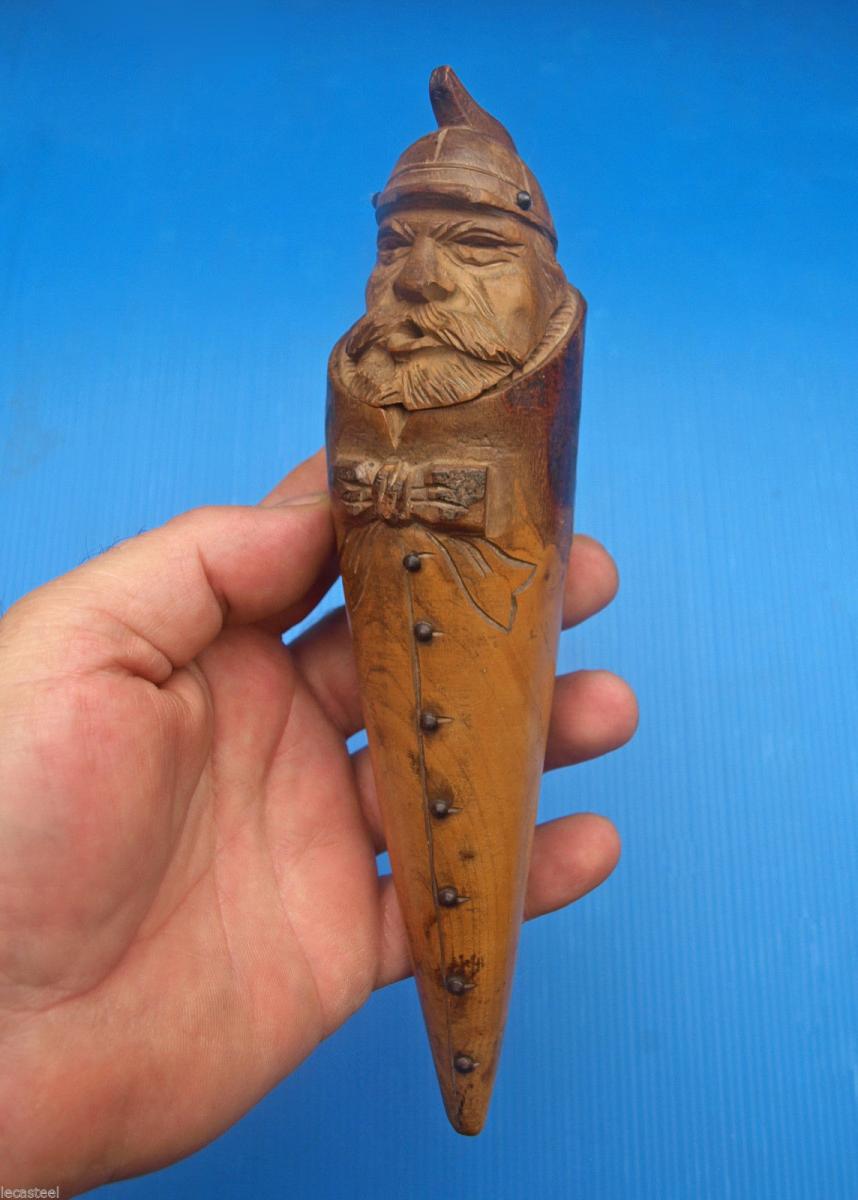 Great Pipe Of Folk Art In Carved Wood 19th Firefighter-photo-2