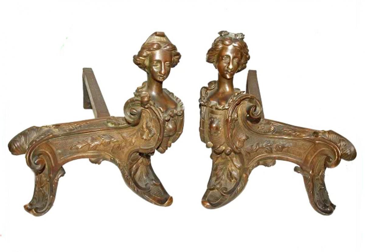 Paire De Chenets En Bronze Massif de style louis XV