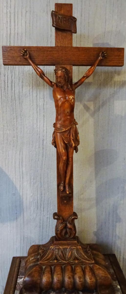 Grand Christ Sculpté En Noyer Fin 19ème-photo-2