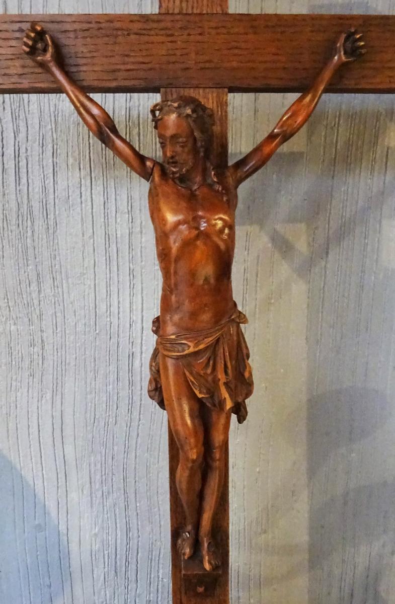 Grand Christ Sculpté En Noyer Fin 19ème-photo-2