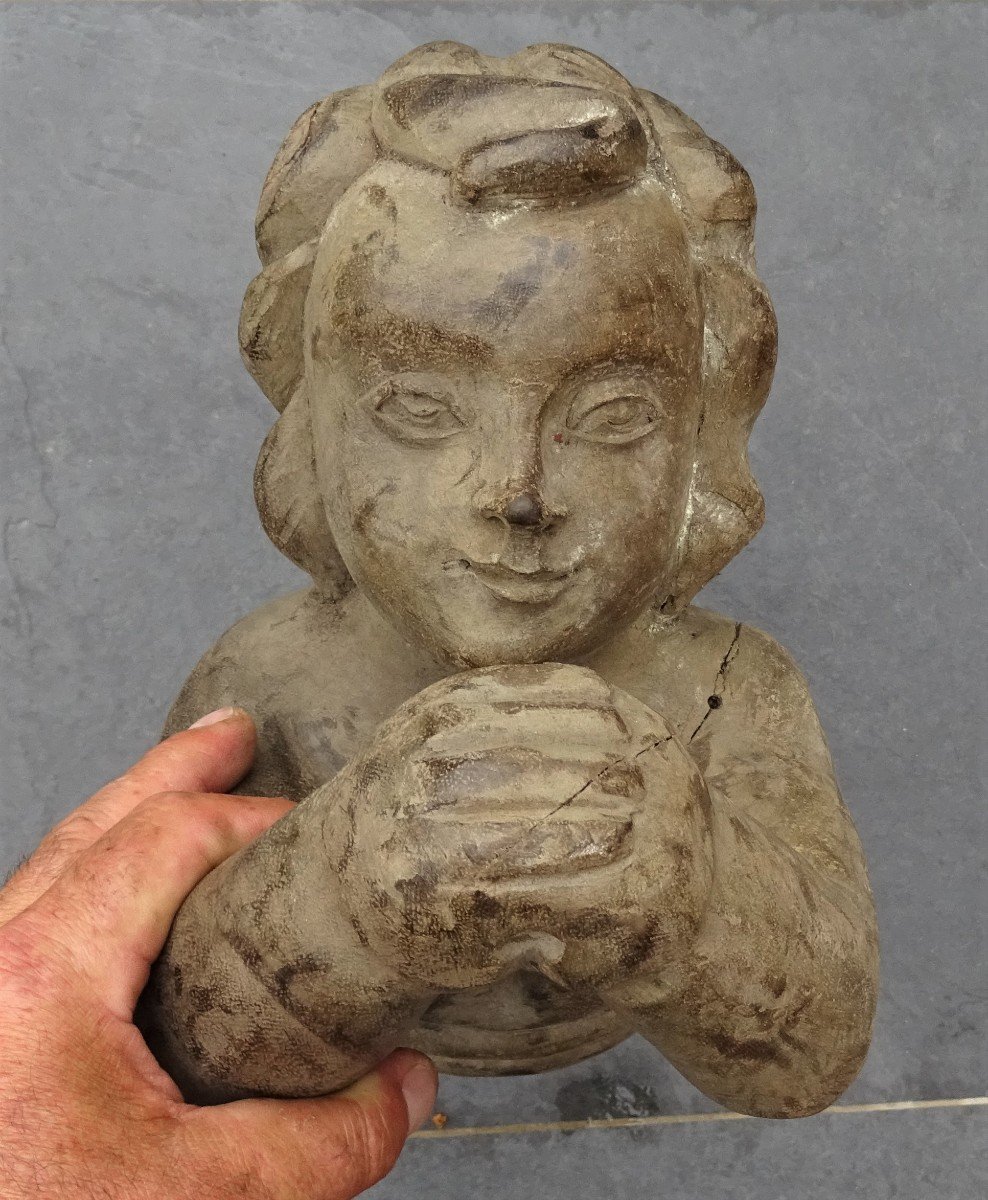 Grand Putti En Bois Sculpté 19ème-photo-4