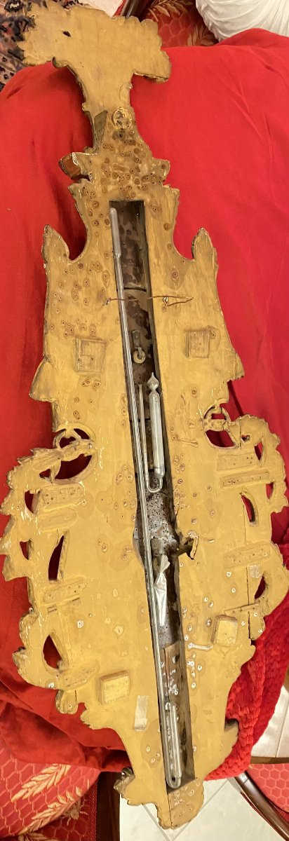 Louis XV Giltwood Wall Barometer, Double Dial, Signed Le Carcano Paris, 18th Century-photo-3