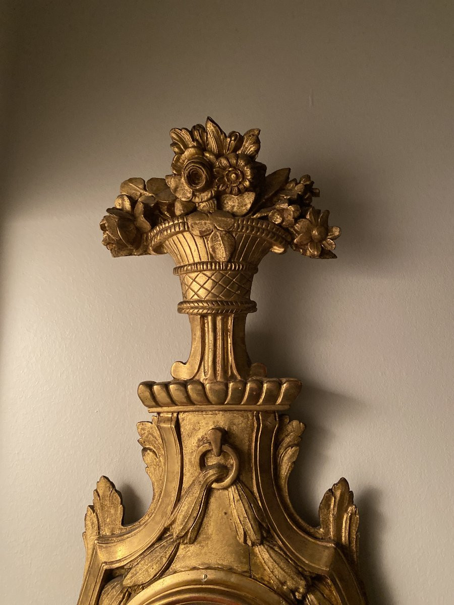 Louis XV Giltwood Wall Barometer, Double Dial, Signed Le Carcano Paris, 18th Century-photo-4