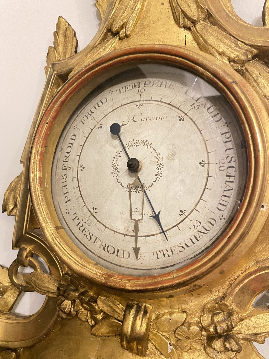 Louis XV Giltwood Wall Barometer, Double Dial, Signed Le Carcano Paris, 18th Century-photo-2