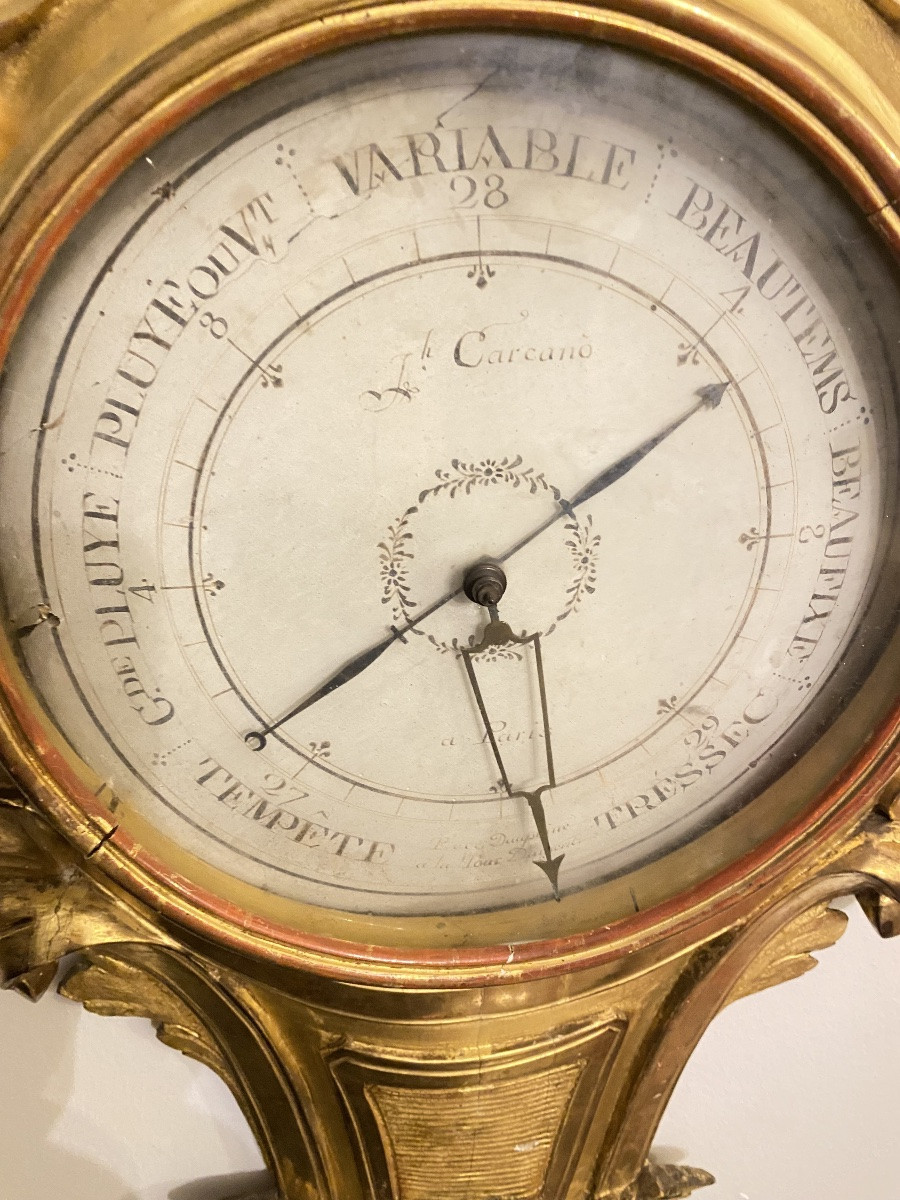 Louis XV Giltwood Wall Barometer, Double Dial, Signed Le Carcano Paris, 18th Century-photo-3