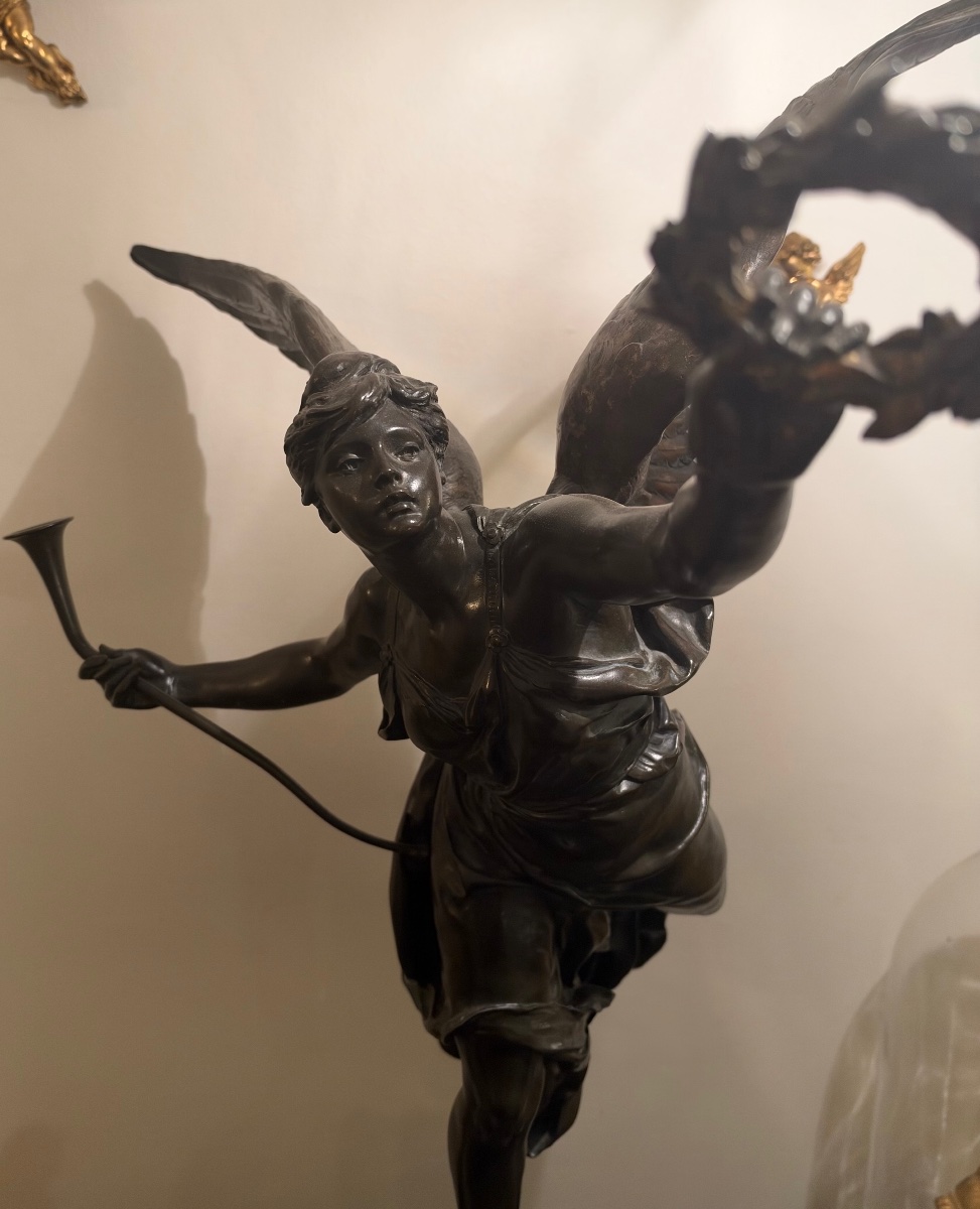  Winged Victory, Bronze Sculpture Signed A. Barrias, France, Late 19th Century-photo-2