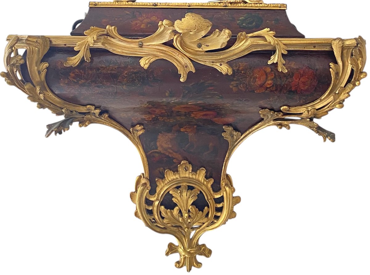 Louis XV Martin Varnish Console And Wall Cartel, Circle Of Antoine Foullet-photo-2
