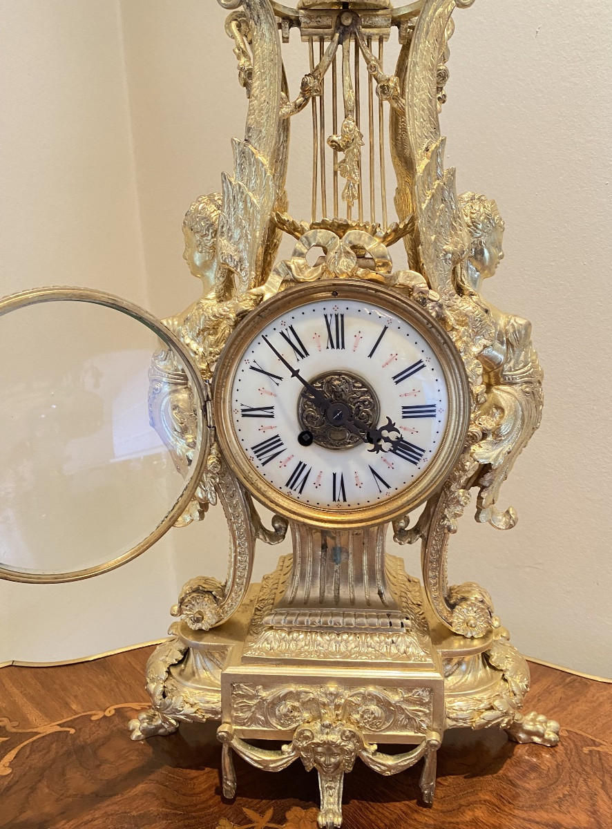 Large Napoleon III Gilt Bronze Ceremonial Clock With Winged Figures - 19th Century - Striking Mechanism -photo-2