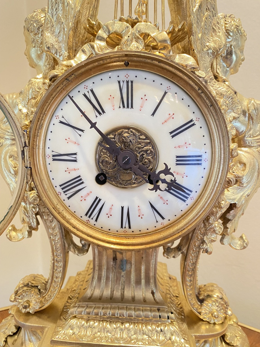 Large Napoleon III Gilt Bronze Ceremonial Clock With Winged Figures - 19th Century - Striking Mechanism -photo-3
