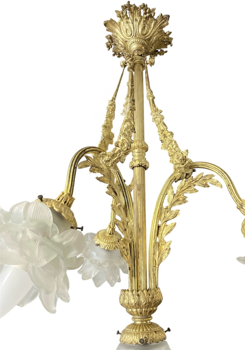 Louis XVI Style Gilt Bronze Chandelier, 4 Lights, Napoleon III Period, Late 19th Century-photo-3