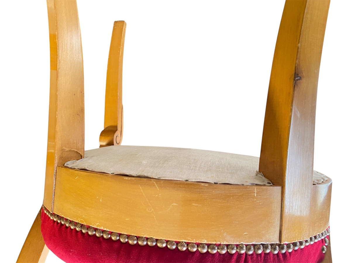 Paire de chaises Directoire en bois fruitier clair marqueté, fin XIXe siècle-photo-3