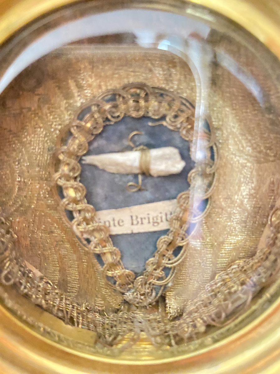 Grand ostensoir reliquaire de Sainte Brigitte en métal doré,  fin XIXe – début XXe siècle.-photo-1