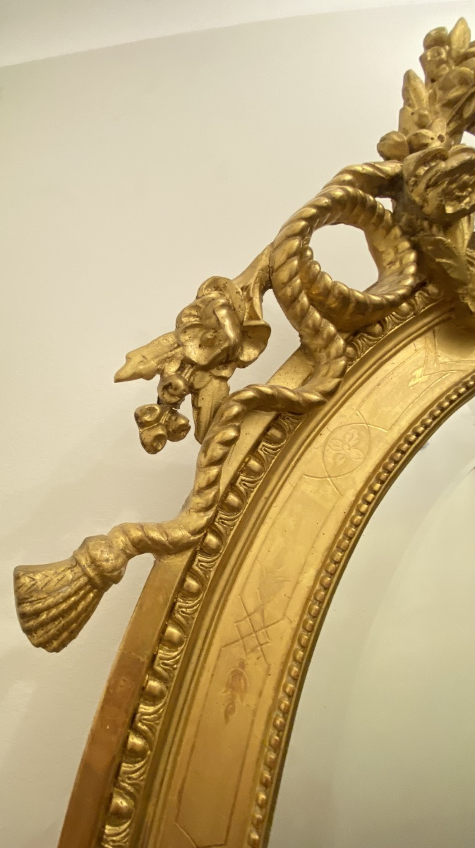 Napoleon III Gilt Wood And Stucco Mirror With Swan Pediment, Beveled Glass, 120 Cm-photo-2