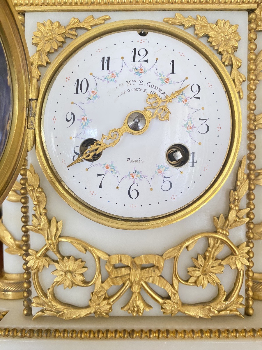 Alabaster And Gilt Bronze Mantel Garniture – Putti – E. Godeau Paris Mantel Clock  19th Century-photo-4