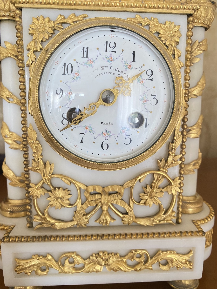 Alabaster And Gilt Bronze Mantel Garniture – Putti – E. Godeau Paris Mantel Clock  19th Century-photo-1