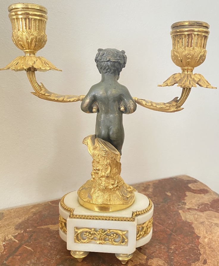 Alabaster And Gilt Bronze Mantel Garniture – Putti – E. Godeau Paris Mantel Clock  19th Century-photo-3