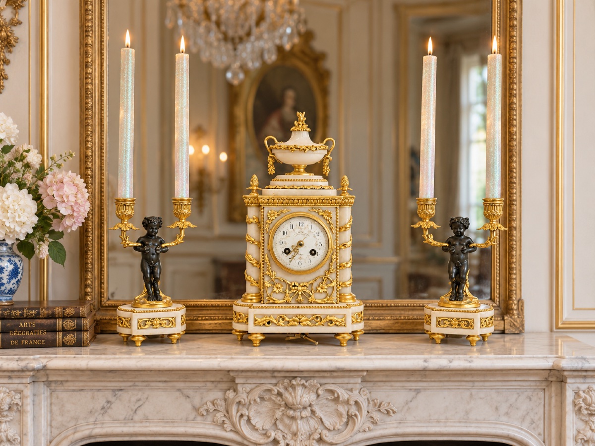 Alabaster And Gilt Bronze Mantel Garniture – Putti – E. Godeau Paris Mantel Clock  19th Century