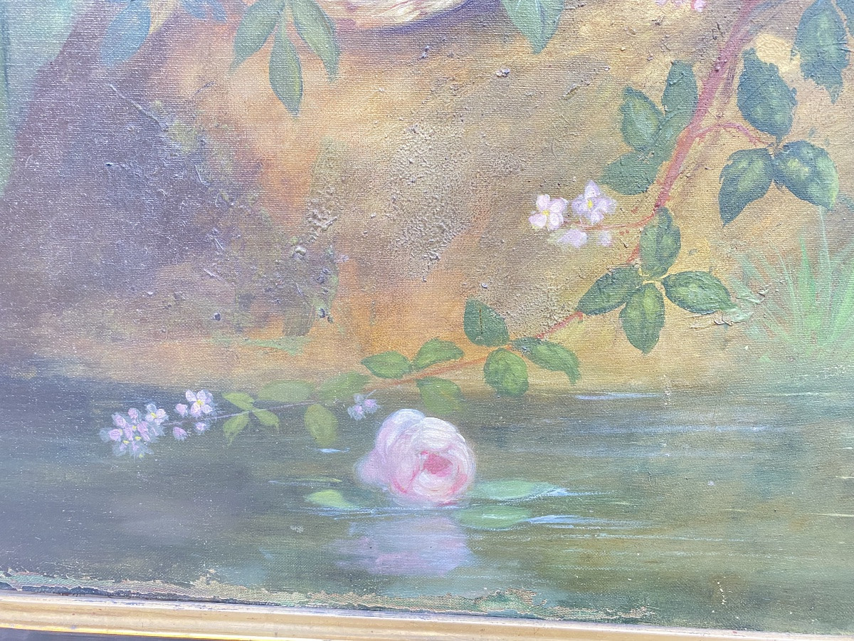 Symbolist Oil Painting – Nymph With Swan – Signed Ducolé, 1878-photo-3