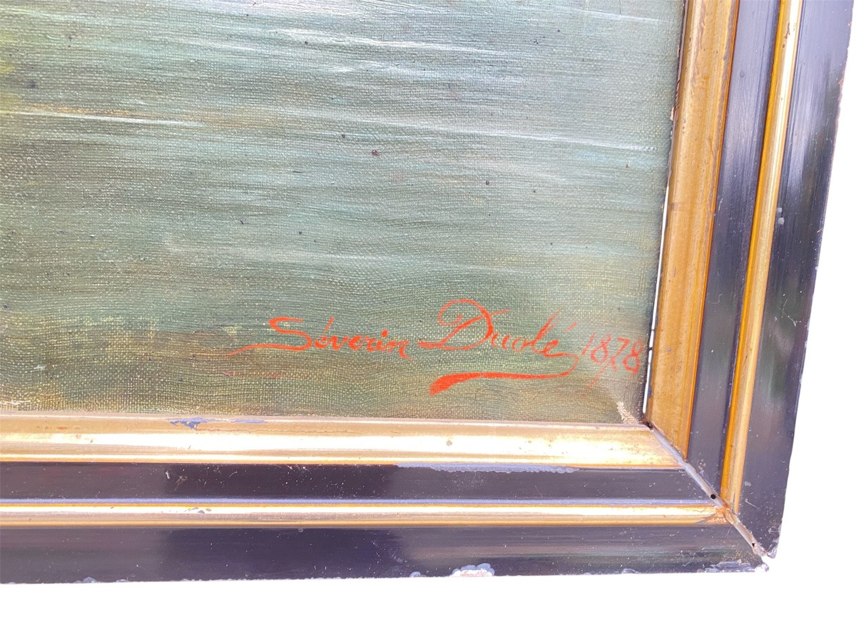 Symbolist Oil Painting – Nymph With Swan – Signed Ducolé, 1878-photo-4