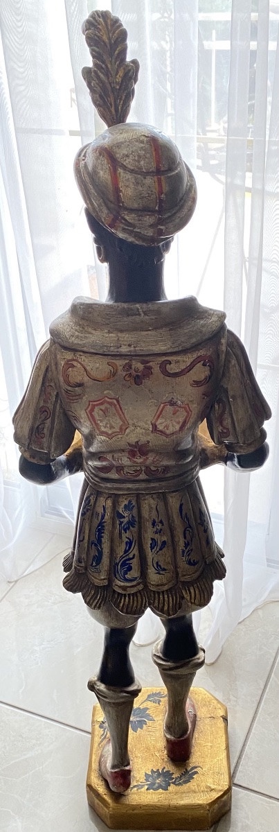 Important Venetian Moretto Blackamoor Figure Tray Holder In Polychrome Wood, Venice-photo-3