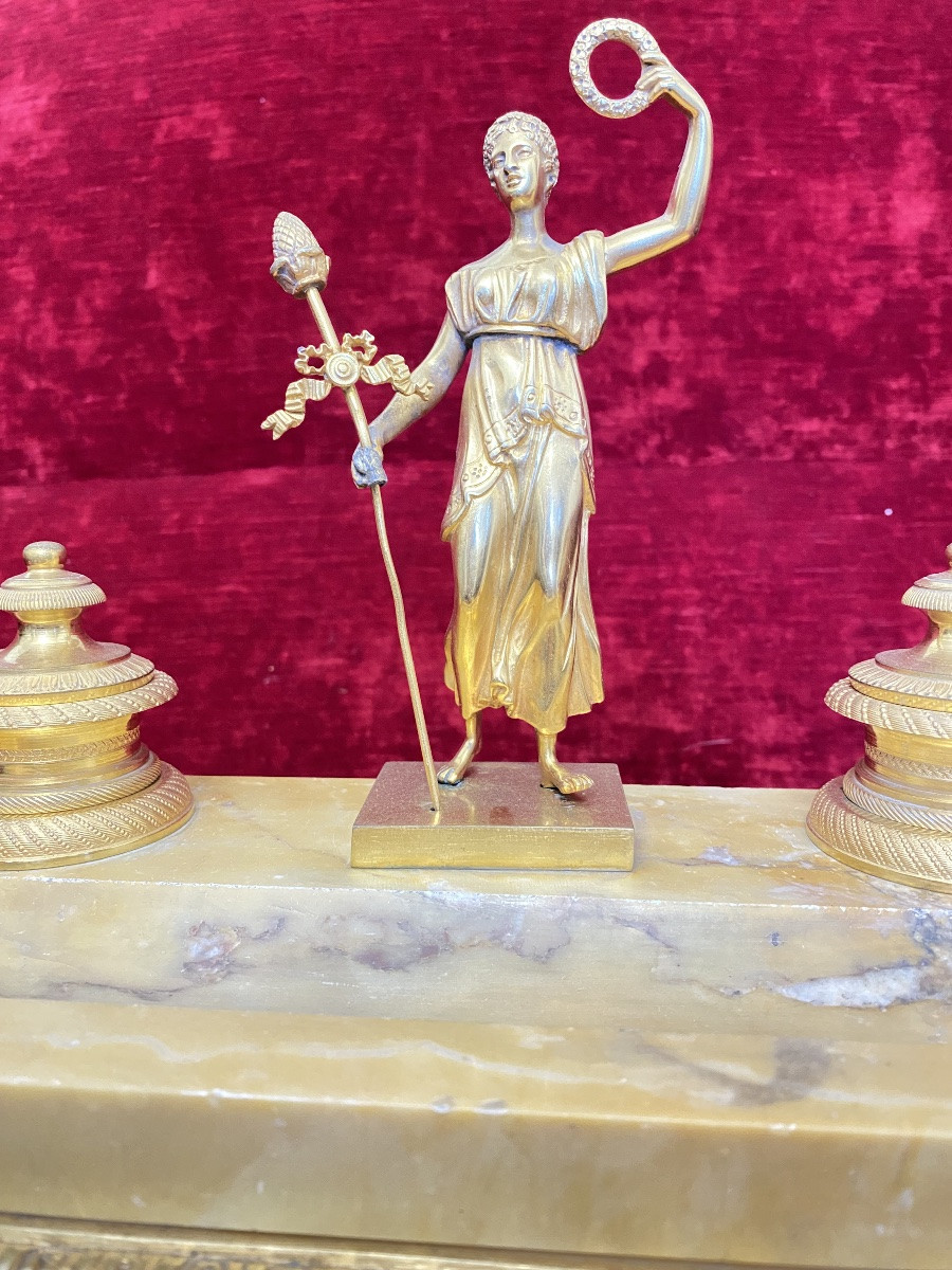 Encrier de bureau Napoléon III en bronze doré,onyx d'Algérie, figure allégorique  XIXᵉ siècle-photo-2