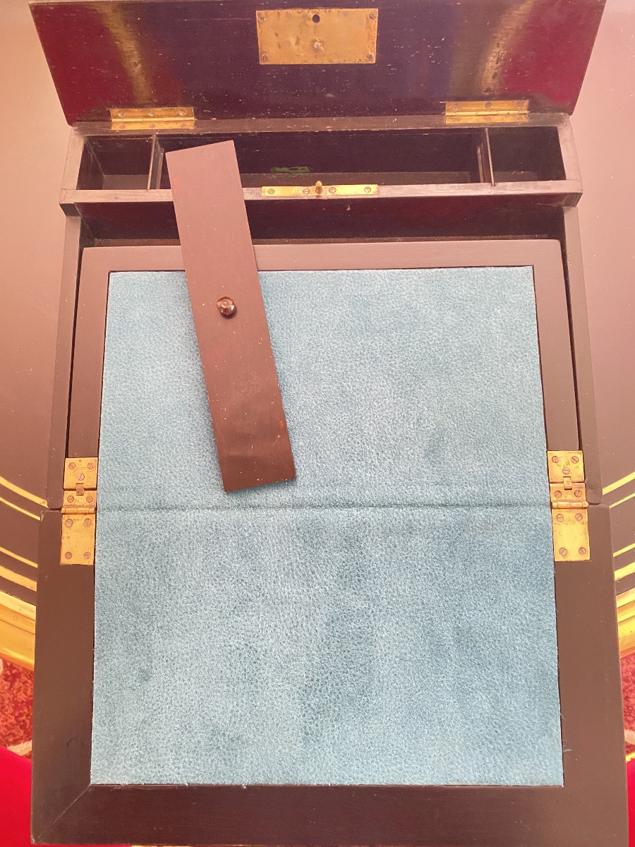 Écritoire de voyage Napoléon III en bois noirci et filets de laiton,  Writing Slope XIXᵉ siècle-photo-4