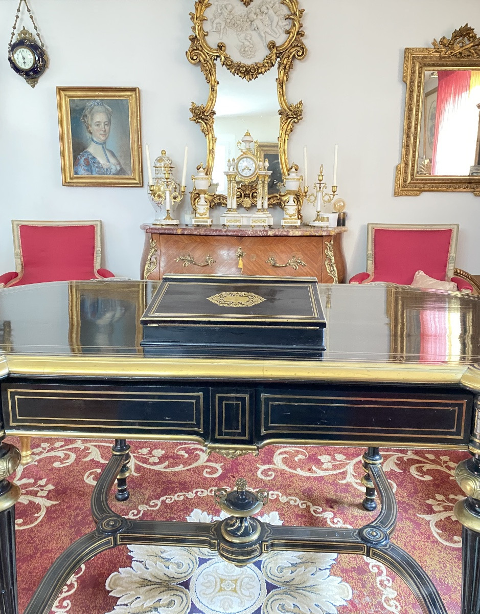 Napoleon III Travel Writing Slope In Ebonized Wood With Brass Inlay – 19th Century-photo-2