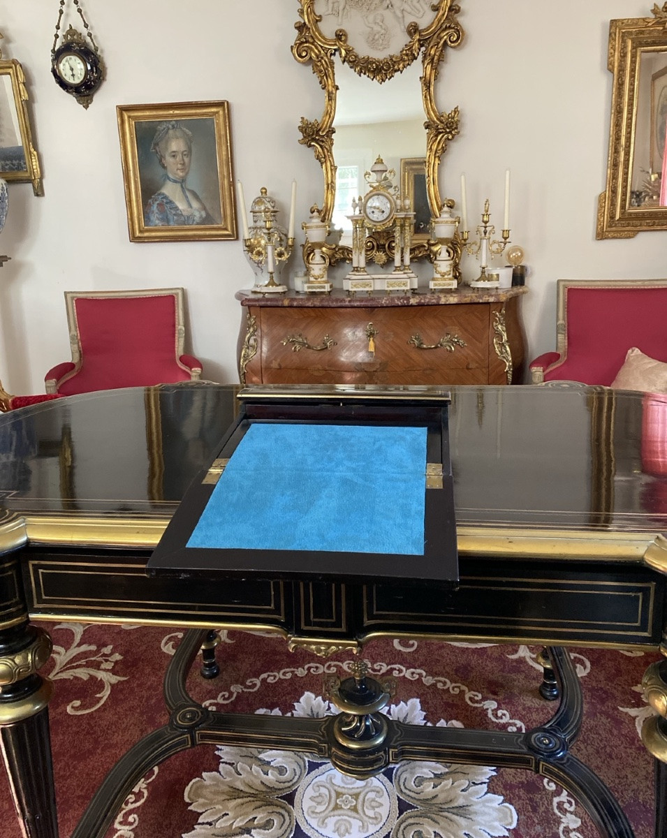 Napoleon III Travel Writing Slope In Ebonized Wood With Brass Inlay – 19th Century-photo-3