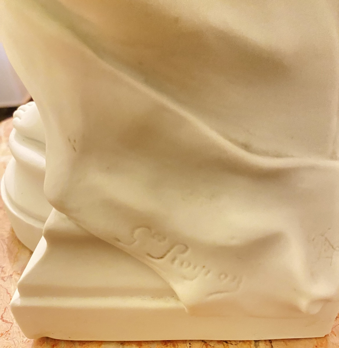 Signed Royer Biscuit Porcelain Sculpture, Young Woman With Mandolin, Neoclassical Style-photo-2