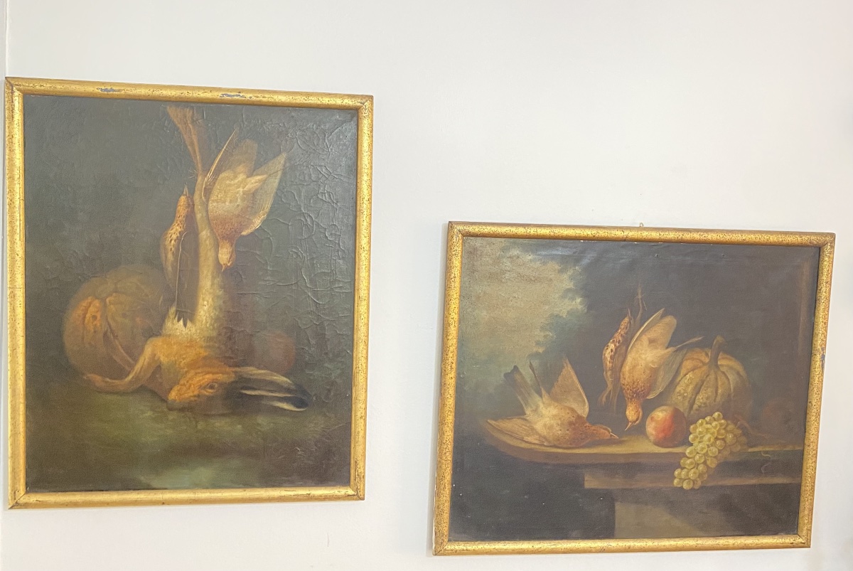 Pair Of French Hunting Still Lifes With Game Birds And Fruit, Late 18th  Early 19th Century